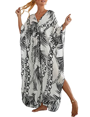 Bsubseach Kaftan Kleider für Frauen Badeanzug Cover Up Plus Größe Kaftan Strand Coverup Weißes Laub von Bsubseach