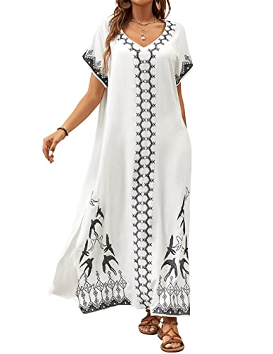 Bsubseach Kaftan Kleider für Frauen Badeanzug Coverup Strand Kaftane Cover Ups für Bademode Loungewear Vogel Stickerei von Bsubseach