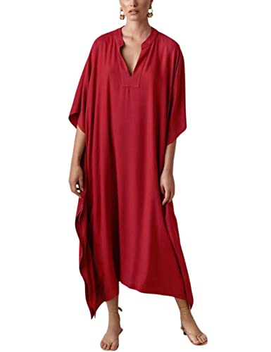 Bsubseach Kaftan Kleider für Frauen Cover Ups Caftan Loungewear Sommer Resort Tragen Maxikleid Rot von Bsubseach