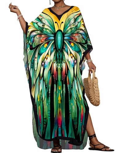 Bsubseach Kaftan Kleider für Frauen Floral Print Kaftane Badeanzug Cover Ups Plus Size Long Strand Kleid Grün von Bsubseach