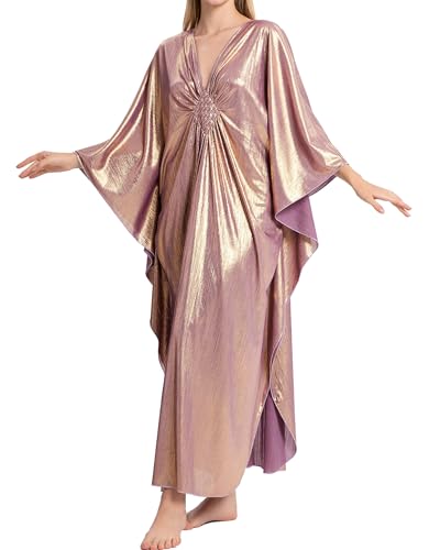 Bsubseach Kaftan Kleider für Frauen Glitzer Batwing Ärmel Cover Up Strand Maxi Kleid Loungewear Golden von Bsubseach