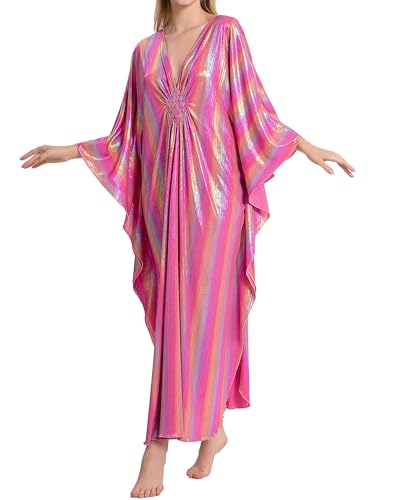Bsubseach Kaftan Kleider für Frauen Glitzer Batwing Ärmel Cover Up Strand Maxi Kleid Loungewear Mehrfarbig von Bsubseach