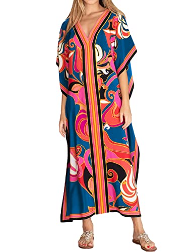 Bsubseach Kaftan Kleider für Frauen Plus Größe Strand Cover Up Kaftan Kleid Badeanzug Coverup Sommer Outfits Peacock Blau von Bsubseach