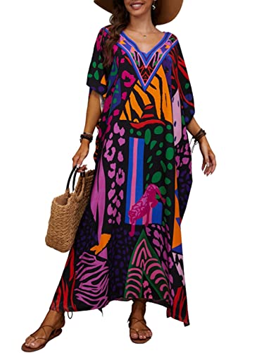 Bsubseach Kaftan Kleider für Frauen Plus Badeanzug Cover Up Kaftan Loungewear Kleid Resort Wear Bunte Punkte von Bsubseach