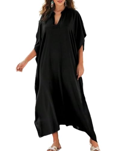 Bsubseach Kaftan Kleider für Frauen Plus Größe Kaftan Kleid Solid Bikini Strand Badeanzug Cover Up Loungewear Schwarz von Bsubseach