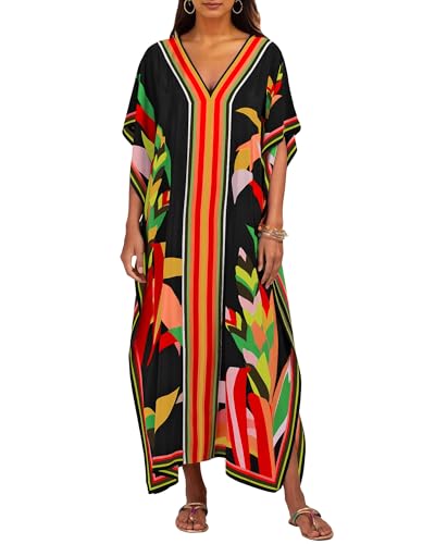 Bsubseach Kaftan Kleider für Frauen Plus Größe Strand Cover Up Kaftan Kleid Badeanzug Coverup Sommer Outfits Schwarz von Bsubseach
