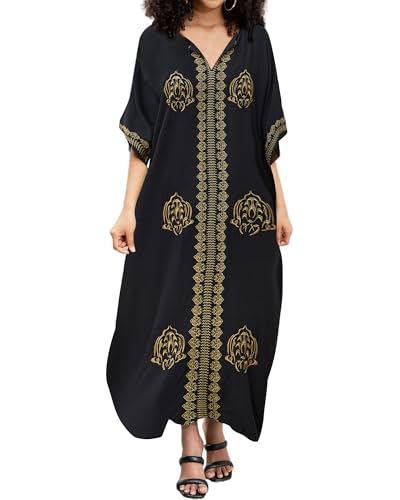 Bsubseach Kaftane für Frauen Kaftan Kleider Gold Stickerei Badeanzug Cover Up Kleid Casual Urlaub Ouffits von Bsubseach