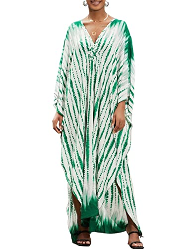 Bsubseach Kaftane für Frauen Plus Größe Kaftan Badeanzug Cover Ups Maxi Strandkleid Sommer Resort tragen grün Tie-dye von Bsubseach