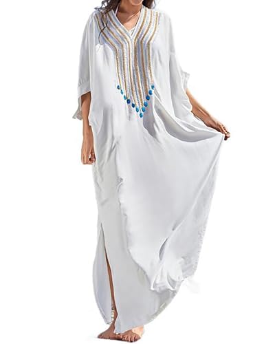 Bsubseach Kaftankleider für Frauen Badeanzug Coverup Strand Kaftane Cover Ups für Bademode Loungewear Weiß von Bsubseach