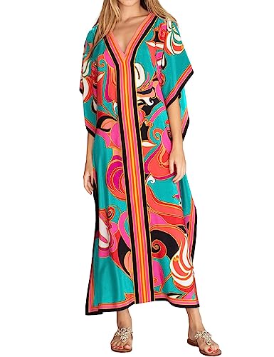 Bsubseach Kaftan Kleider für Frauen Plus Größe Strand Cover Up Kaftan Kleid Badeanzug Coverup Sommer Outfits Cyan von Bsubseach