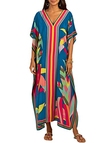 Bsubseach Kaftan Kleider für Frauen Plus Größe Strand Cover Up Kaftan Kleid Badeanzug Coverup Sommer Outfits Blau von Bsubseach