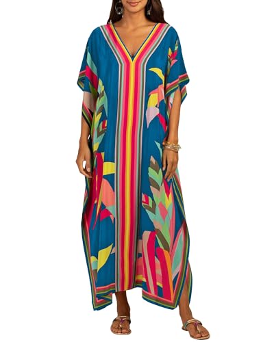 Bsubseach Kaftan Kleider für Frauen Plus Größe Strand Cover Up Kaftan Kleid Badeanzug Coverup Sommer Outfits Blau von Bsubseach