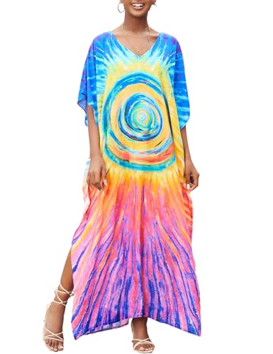 Bsubseach Kaftankleider für Frauen Langer Badeanzug Coverup Kurze Ärmel Plus Size Kaftan Kleid Resort Wear Farbiger Kreis Bsubseach Kaftankleider für Frauen Langer Badeanzug Coverup Kurze Ärmel Plus Size Kaftan Kleid Resort Wear Farbiger Kreis von Bsubseach