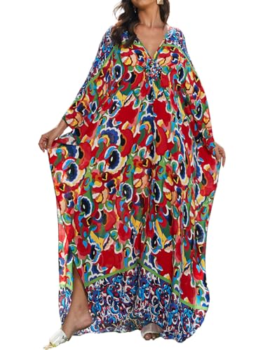 Bsubseach Kaftankleider für Frauen Plus Größe Badeanzug Cover Up Resort Kleid Rot Grün Mix von Bsubseach