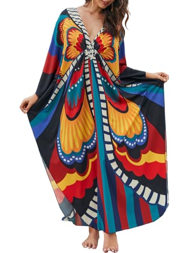 Bsubseach Kaftankleider für Frauen Plus Größe Kaftan Lange Strand Badeanzug Cover Up Sommer Loungewear Schmetterling von Bsubseach