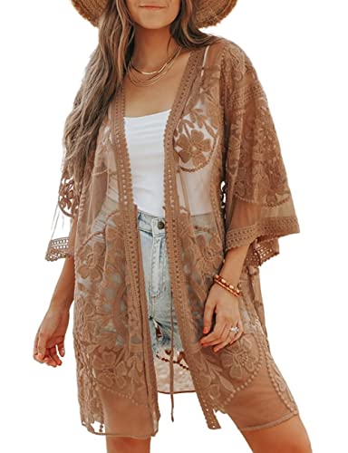 Bsubseach Khaki Sexy See Through Strandkleid für Damen Mesh Bikini Beach Kimono Cardigan von Bsubseach