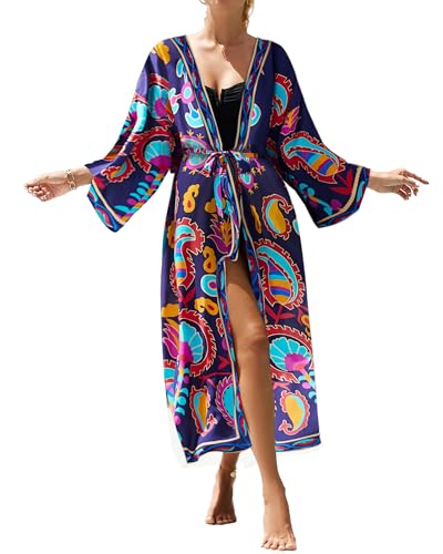 Bsubseach Kimonos für Frauen Badeanzug Cover Up Lange Strand Duster Sexy Badeanzug Coverup Lila von Bsubseach