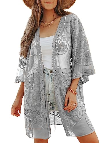 Bsubseach Kimonos für Frauen Badeanzug Cover Up Sheer Sommer Strickjacken Badeanzug Coverup Dusters Beach Top Grau von Bsubseach