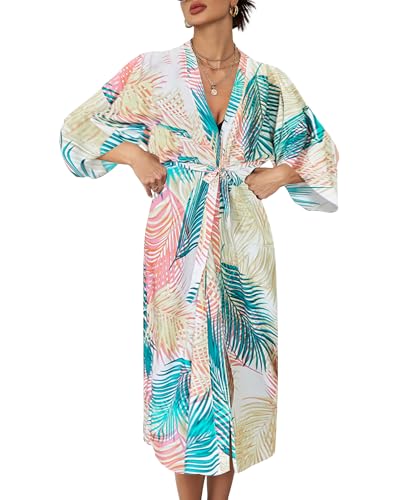 Bsubseach Lange Kimonos für Frauen Badeanzug Coverup Lange Ärmel vorne offen Strand Cover Up Kleid mit Gürtel von Bsubseach