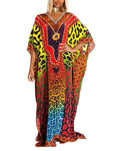 Bsubseach Leopard Print Kaftan Strandponcho für Damen Kurzarm Plus Size Loungewear Strand Caftan Kleider von Bsubseach