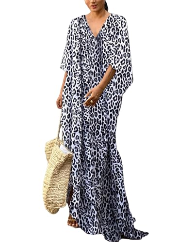 Bsubseach Leopard Strand Kaftan Kleid für Damen Kurzarm Caftan Strandkleid für Bademode von Bsubseach