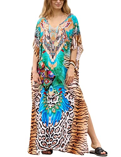 Bsubseach Lang Print Badeanzug Cover Up für Frauen Sommer Kaftan Kleider Herbst Kaftan Maxi Kleid Tiger Print von Bsubseach