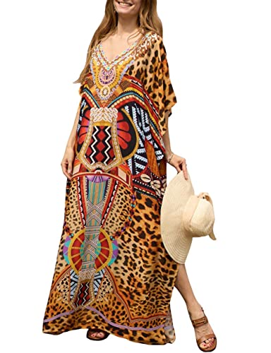 Bsubseach Lang Print Badeanzug Cover Up für Frauen Sommer Kaftan Kleider Herbst Kaftan Maxikleid Braun von Bsubseach