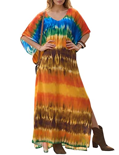 Bsubseach Lang Print Badeanzug Cover Up für Frauen Sommer Strand Kaftan Kleid lose Kaftan Loungewear Tie Dye von Bsubseach