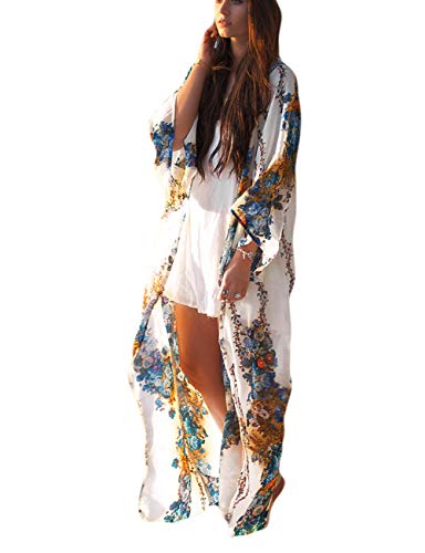 Bsubseach Long Sleeve Chiffon Sunscreen Beach Cover Ups für Damen Floral Print Loose Swimwear Bikini Cover Up Kimono Cardigan von Bsubseach