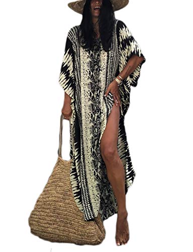 Bsubseach Einheitsgröße Loose Beach Kaftan Kleid für Damen Kurzarm Strandponcho für Bademode Schwarz von Bsubseach