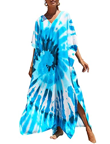 Bsubseach Lose Kaftan Kleider Kaftane für Frauen Badeanzug Cover Up Bunter Strand Coverup Blaue Wirbel von Bsubseach