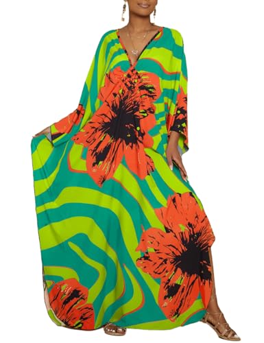 Bsubseach Plus Größe Kaftan Kleid für Frauen Langer Strand Kaftane Bademode Strand Cover Ups Resort Wear Grün Orange von Bsubseach