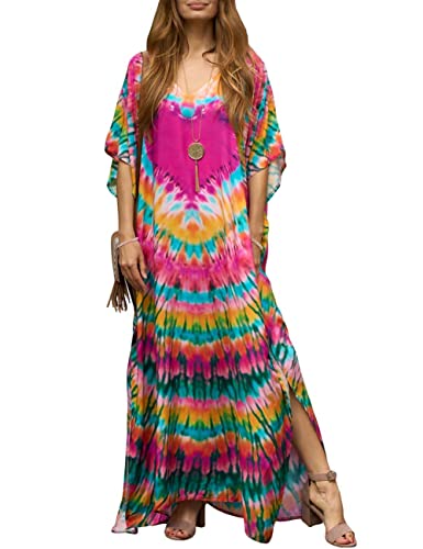 Bsubseach Plus Größe Kaftan Kleider Badeanzug Cover Up Kaftane für Frauen Strand Robe Rosa von Bsubseach