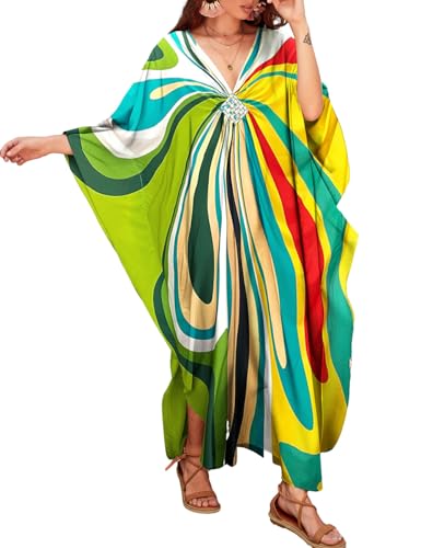 Bsubseach Plus Größe Kaftan Kleider Lange Badeanzug Coverup für Frauen Caftans Loungewear Casual Herbst Kleid Farbige Streifen von Bsubseach