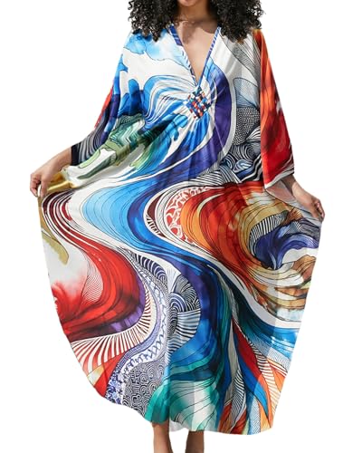 Bsubseach Plus Größe Kaftan Kleider für Frauen Badeanzug Cover Up Badeanzug Beachwear Abstrakte Patterns von Bsubseach