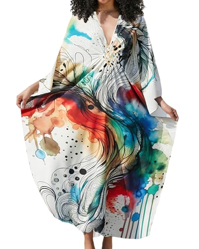 Bsubseach Plus Größe Kaftan Kleider für Frauen Badeanzug Cover Up Badeanzug Beachwear Abstrakter Druck von Bsubseach