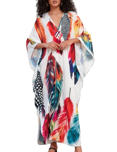 Bsubseach Plus Größe Kaftan Kleider für Frauen Badeanzug Cover Up Badeanzug Beachwear Feather Combo von Bsubseach