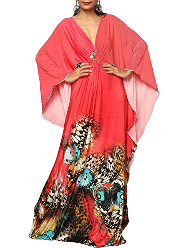 Bsubseach Plus Größe Kaftan Kleider für Frauen Badeanzug Cover Up Batwing Ärmel Sommer Maxi Kaftan Kleid Schmetterlingsdruck von Bsubseach