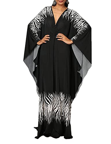 Bsubseach Plus Größe Kaftan Kleider für Frauen Badeanzug Cover Up Batwing Ärmel Sommer Maxi Kaftan Kleid Schwarz Weiß von Bsubseach