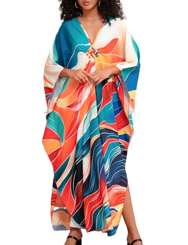 Bsubseach Plus Größe Kaftan Kleider für Frauen Badeanzug Cover Up Badeanzug Beachwear Bunte Auspicious Clouds von Bsubseach