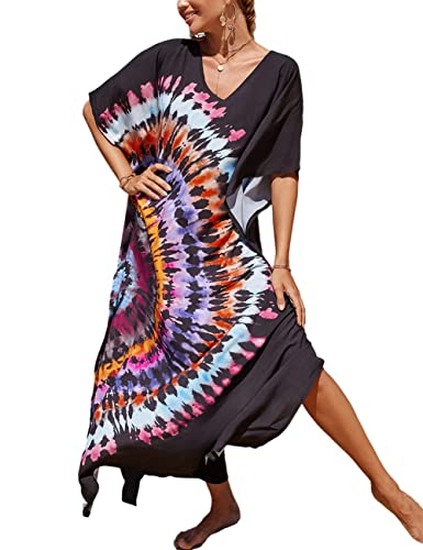 Bsubseach Lose Kaftan Kleider für Frauen Kurzarm Badeanzug Cover Up Casual Urlaub Outfits Bunt Halbkreis Bsubseach Lose Kaftan Kleider für Frauen Kurzarm Badeanzug Cover Up Casual Urlaub Outfits Bunt Halbkreis von Bsubseach