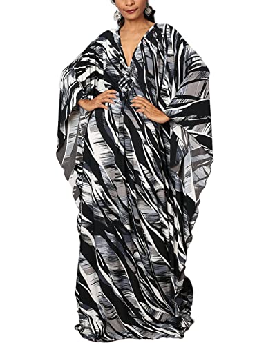 Bsubseach Plus Size Caftan Kleider für Damen Strandkleid Fledermaus Ärmel Sommer Maxi Kaftan Kleid Diagonal Streifen Print von Bsubseach