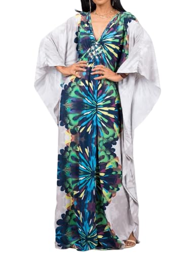 Bsubseach Plus Size Caftan Kleider für Damen Strandkleid Fledermaus Ärmel Sommer Maxi Kaftan Kleid Multicolor Print von Bsubseach