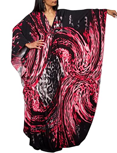 Bsubseach Plus Size Caftan Kleider für Damen Strandkleid Fledermaus Ärmel Sommer Maxi Kaftan Kleid Rot Leopard von Bsubseach