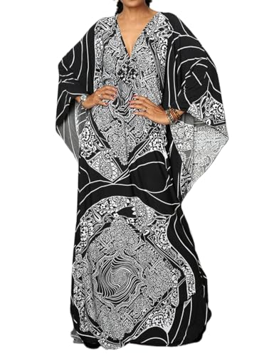 Bsubseach Plus Size Caftan Kleider für Damen Strandkleid Fledermaus Ärmel Sommer Maxi Kaftan Kleid Weiß gestreift Print von Bsubseach