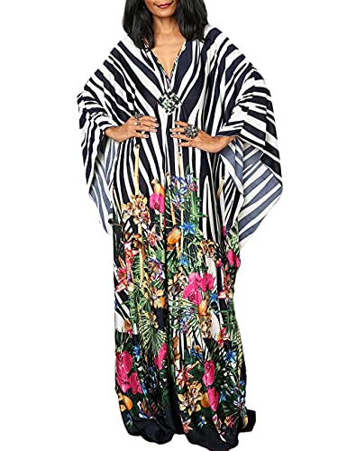 Bsubseach Plus Size Caftan Kleider für Damen Strandkleid Fledermaus Ärmel Sommer Maxi Kaftan Kleid Zebra Floral Print von Bsubseach