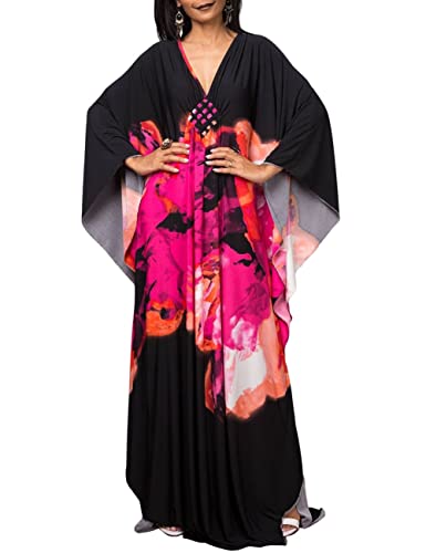 Bsubseach Plus Size Kaftan Kleider für Frauen Badeanzug Cover Up Batwing Sleeve Sommer Outfits Kaftan Kleid Rose Orange von Bsubseach