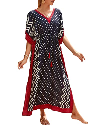 Bsubseach Plus Größe Kaftane für Frauen Lange Kaftan Kleider Badeanzug Cover Up mit Taille Kordelzug Dots von Bsubseach