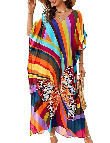 Bsubseach Print Kaftankleider Lange Kaftane für Frauen Badeanzug Cover Up Casual Bikini Strandkleid Multicolor von Bsubseach