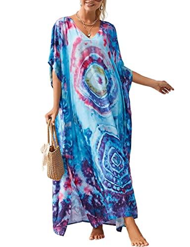 Bsubseach Frauen Kaftankleider V-Ausschnitt Kaftan Loungewear Strand Cover Up Urlaubskleid Resort Wear Blau von Bsubseach